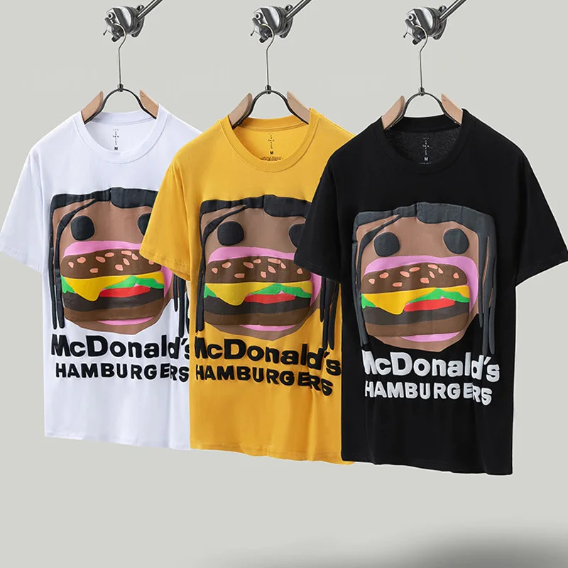

Summer New Cactus Jack T-shirt Foaming Burger Mouth Pattern Men Women Harajuku Short Sleeve T Shirt Casual Loose Top Tee