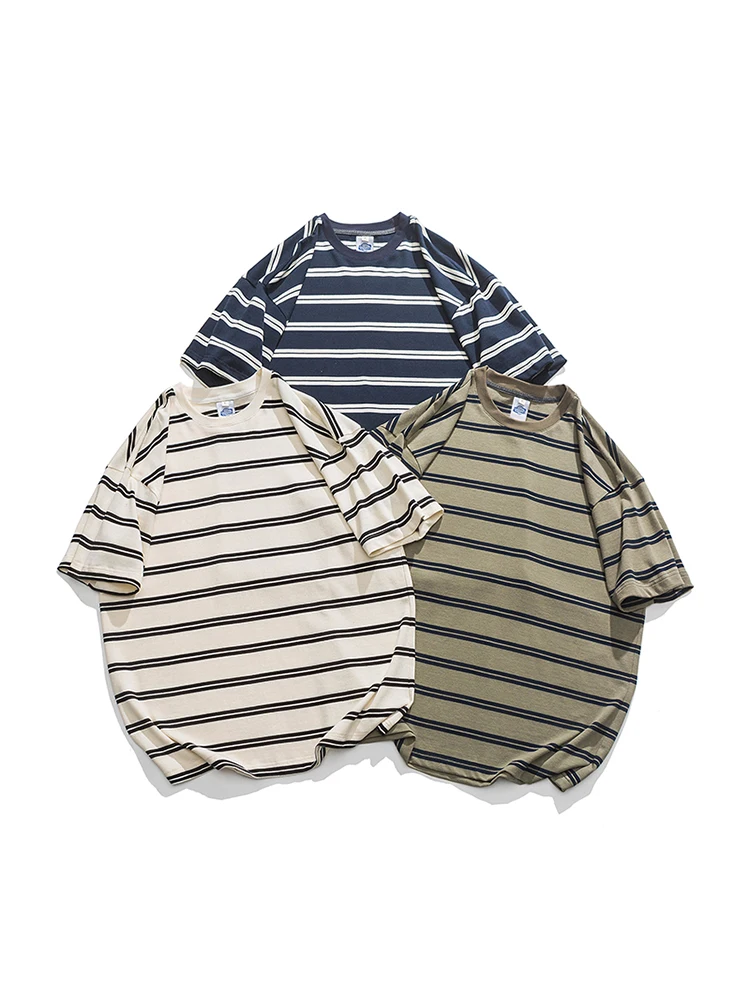 Lazy Day Original Men's Clothing Matching Japan fashion Cotton Stripe T-shirt Summer Loose Casual All-matching Short sl... |