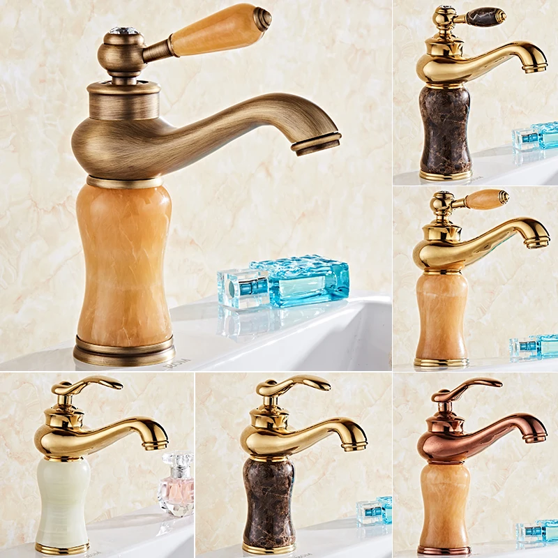 

Copper faucet, basin, hot and cold bathroom cabinet, basin, sink, antique faucet, jade