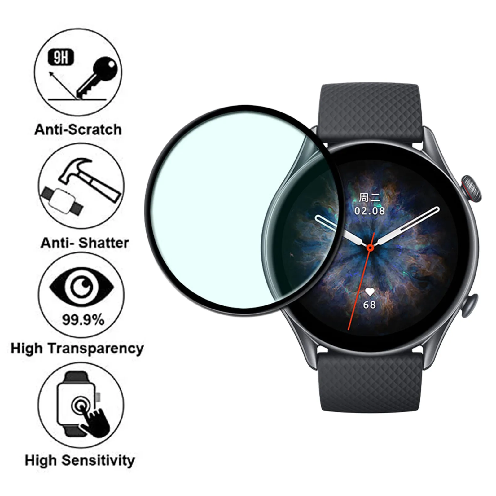 

Smart Watch Tempered Glass Screen Protector For Garmin forSamsung forCasio Huami Tic Watch HD Ultra-thin Full Protective Film