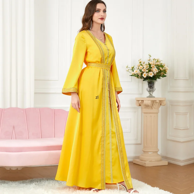 2 Piece Muslim Sets Luxury Embroidery Evening Modest Dress for Women Ramadan Dubai Abaya Islamic Jalabiya Marocain Kaftan Robe
