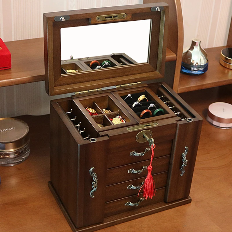 Luxury Multi Layer Jewelry Box Storage Organizer Case Wood Rosewood Vintage Jewelry Storage Box Large Capacity 360 with Lock