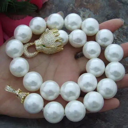 

Charming 16 mm white shell pearl necklace micro inlay zircon dragon head accessories necklace long 48 cm
