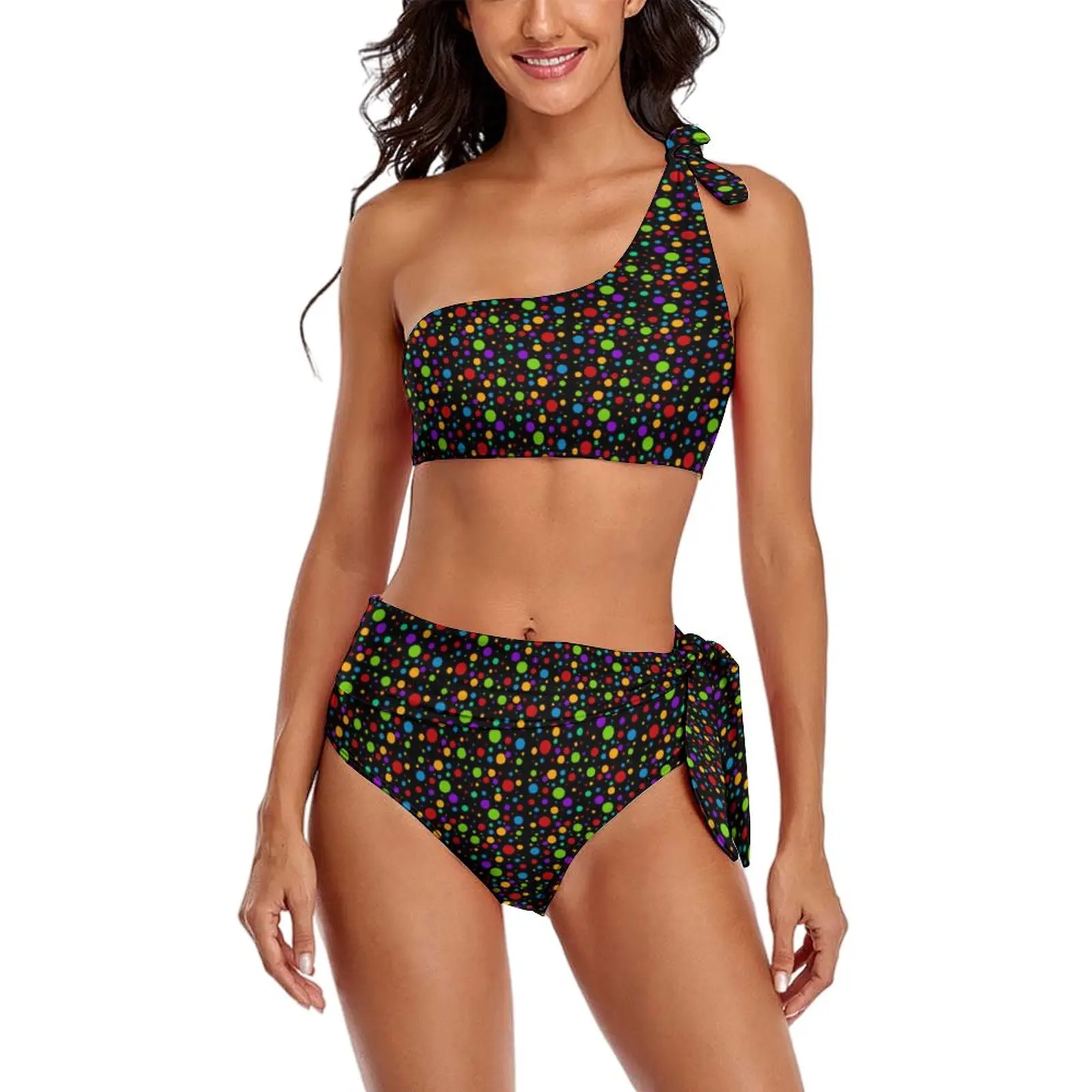 

Polka Dot Rainbow Bikini Set Retro Print Bikini Swimsuit Sexy High Waisted Trendy Swimwear Surf 2 Piece Swimsuits Beach Outfits