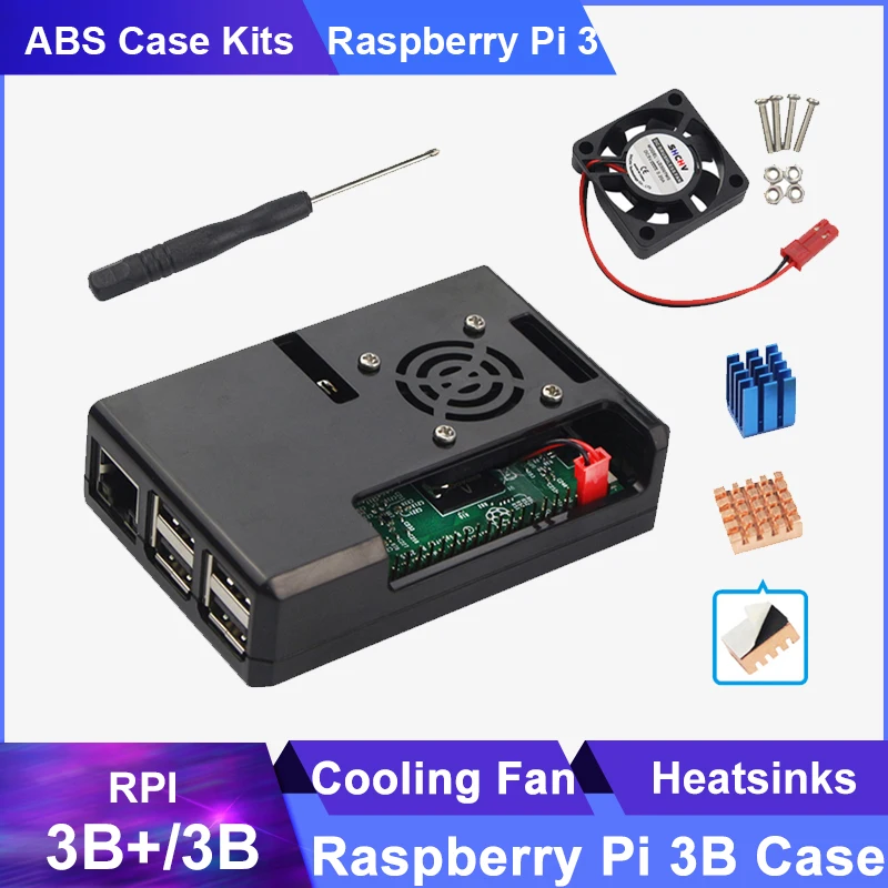 Raspberry Pi 3 Case ABS Box Carcasa Raspberry Pi 3B Enclosure / Cooler Fan / Heat Sink Option Cover Kit for Raspberry Pi 3B+/3B