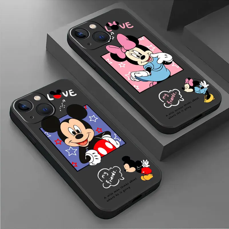 

Case For Apple iPhone 14 13 11 12 Pro 7 XR X XS Max 8 Plus 6 6S SE 2022 13Pro Black Soft Phone Funda Cute Mickey Mouse Cartoon