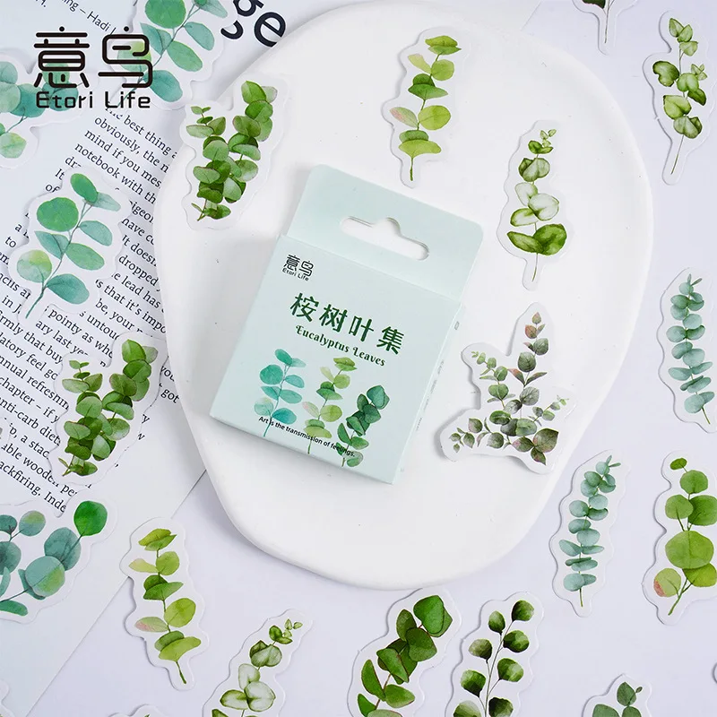 

46pcs/pack Box Stickers Eucalyptus Leaf Set Creative Refreshing Hand Account Decorative Sealing Stickers Student Stationery