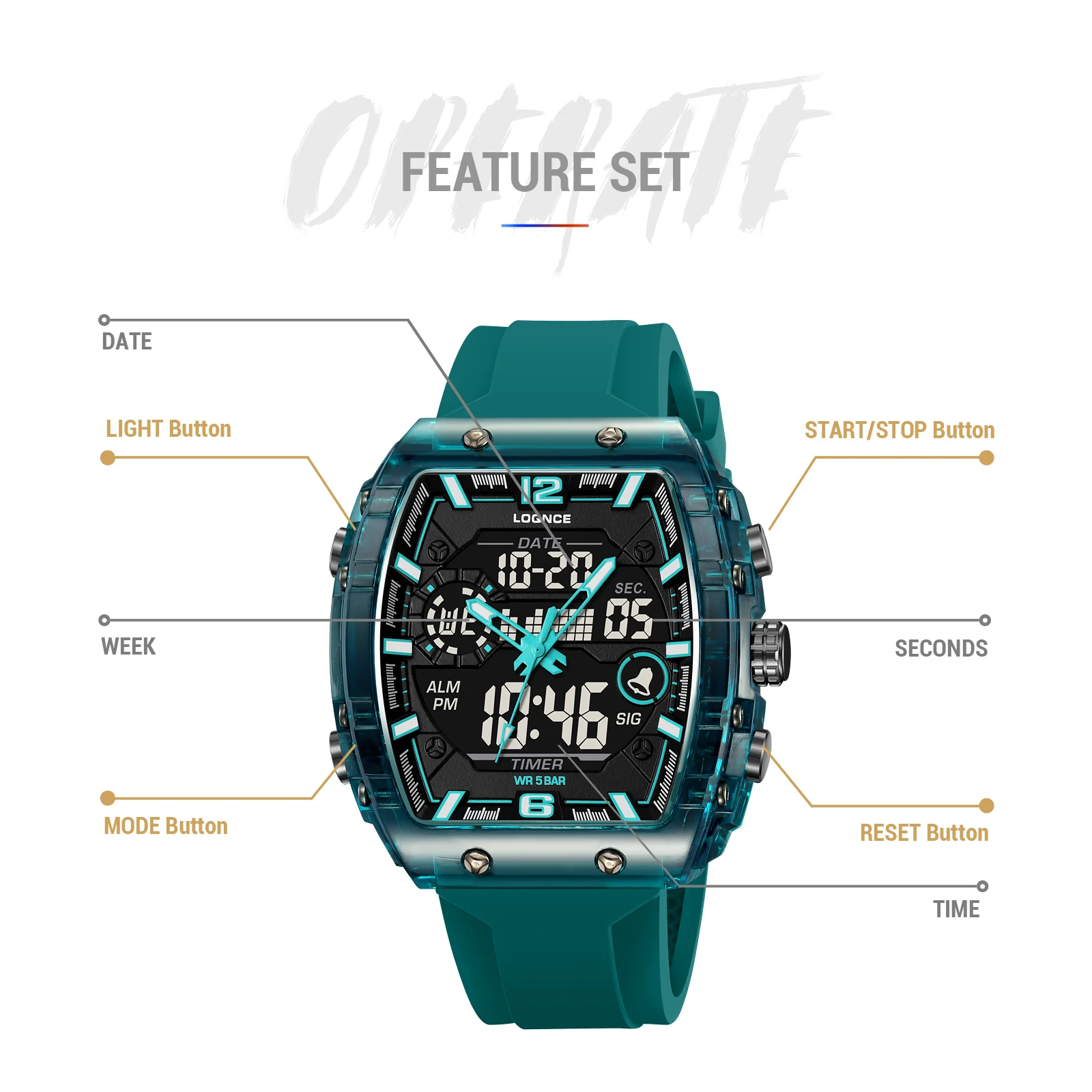 Модные часы LOQNCE 98003 мужские montre homme спортивные с цифровым хронографом и временем