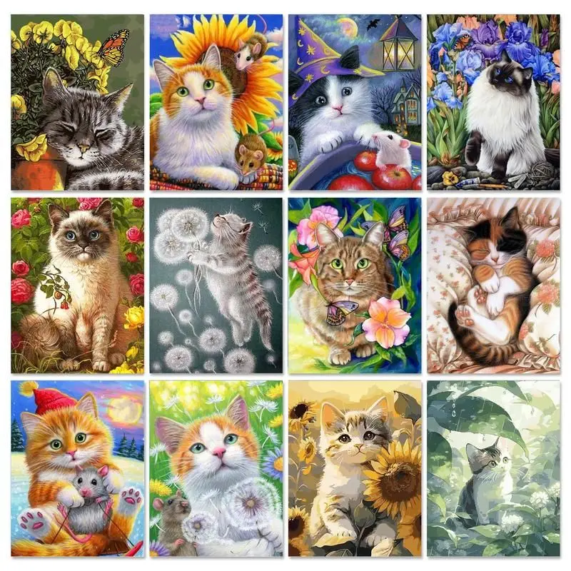 

SDOYUNO Acrylic Paint By Numbers Cat Oil Painting By Numbers On Canvas Animals 60x75cm Frameless DIY Picture Drawing Decor