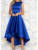 royal blue simple cocktail party dresses 2022 jewel neck sleeveless satin high low prom birthday gown robe de soiree