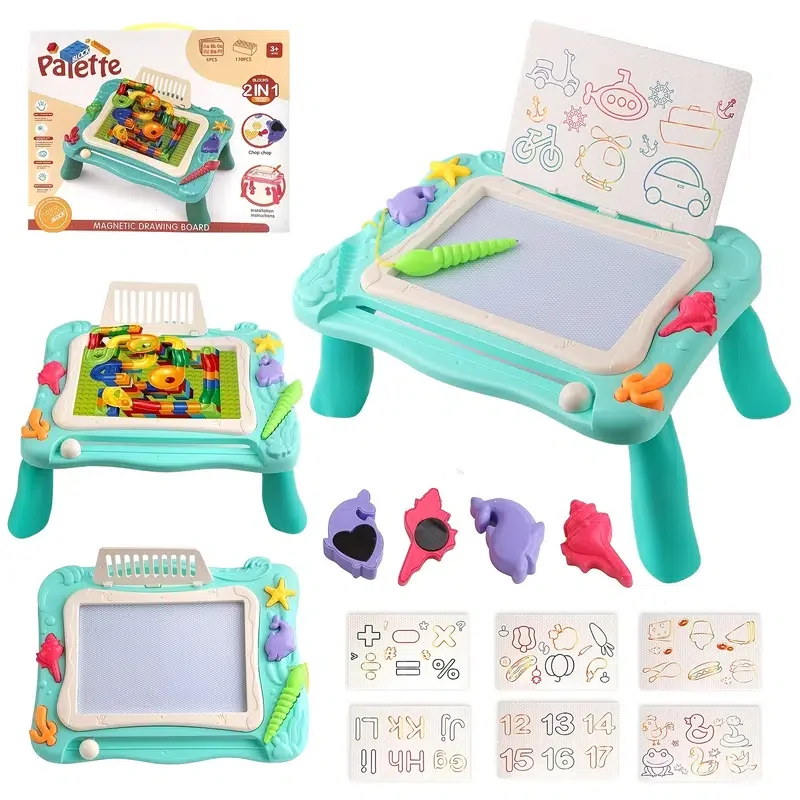 

Доска для рисования для детей-доска для рисования со стираемыми рисунками и эскизками с магнитной ручкой и штампами, игрушечные блоки 3 в 1 с...