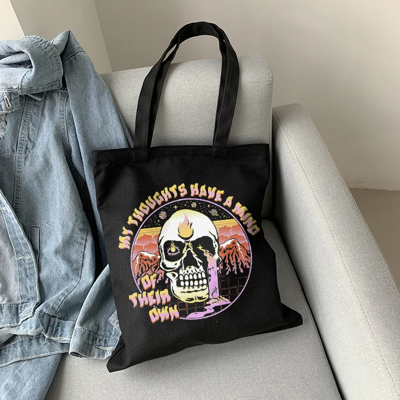 Холщовая Сумка с принтом черепа в готическом стиле повседневный винтажный тоут