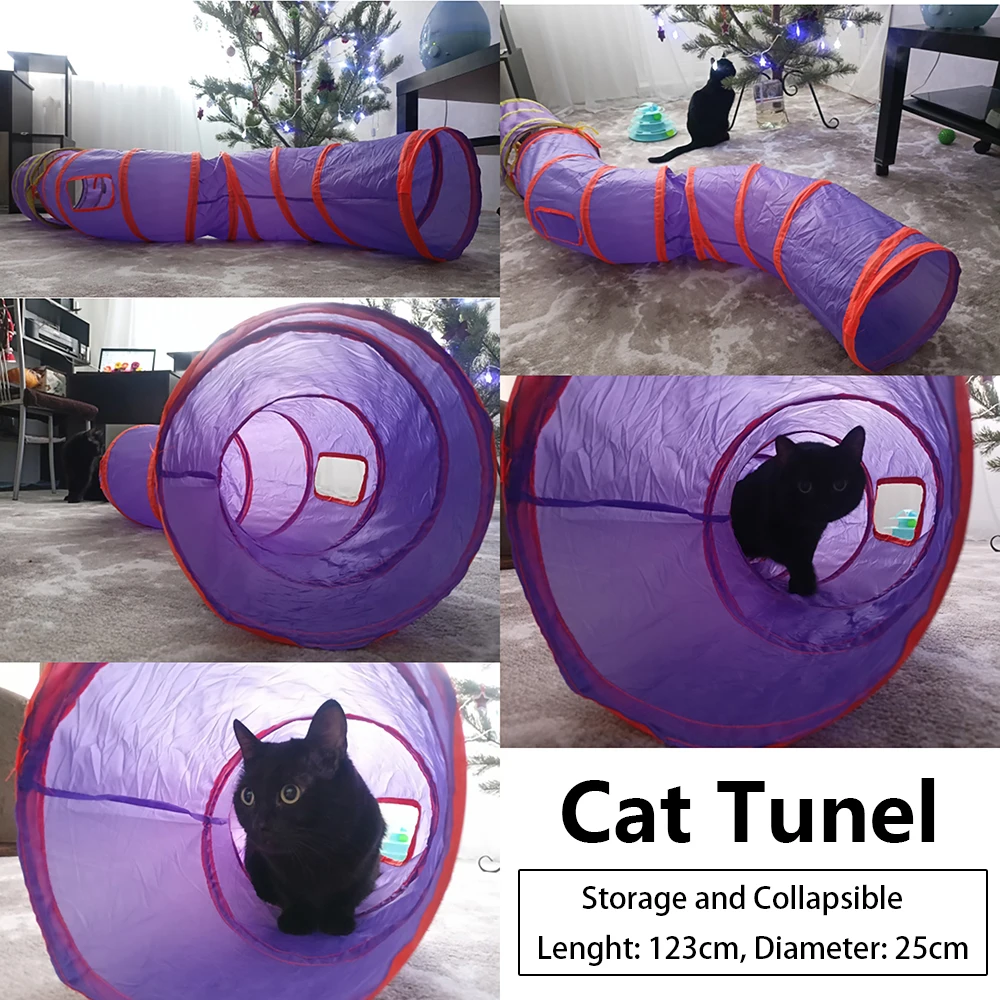S-Type Cat Tunnel Foldable Funny Pet Play Tubes Interactive Maze House Toy for Indoor Kitten Rabbit Exercising Hiding Training