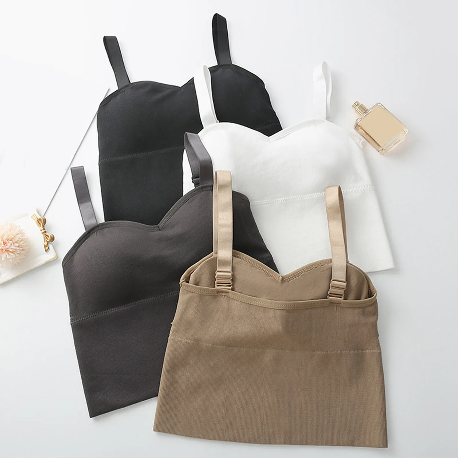 

Топ женский бесшовный, укороченный топ на бретелях, регулируемая Женская блузка, универсальная беспроводная майка