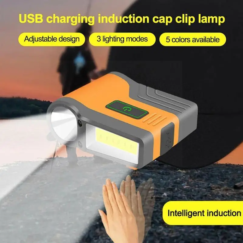 

Multifunctional Clip Cap Lamp Waterproof COB Finger Sensor Mini Hat Headlight USB Rechargeable For Outdoor Camping K2Z7