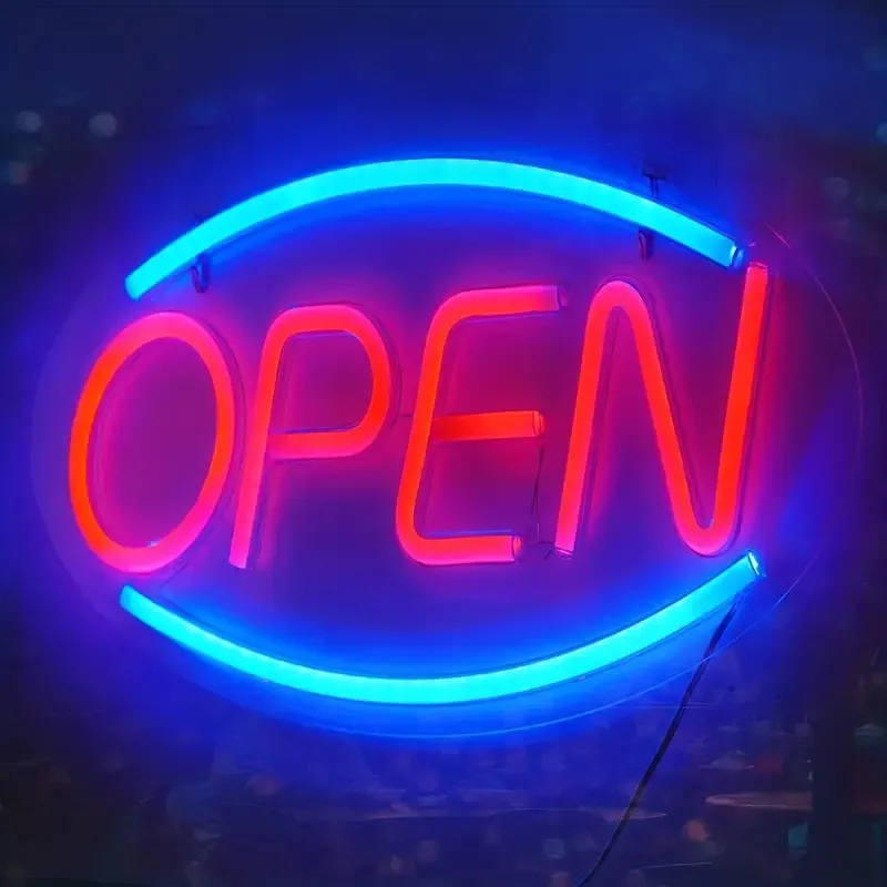 Фото Светодиодная неоновая вывеска OPEN, USB-неоновая вывеска, декор для стен спальни, сине-красная, индивидуальная световая вывеска для бизнеса, декор для дверей и витрин магазинов №5