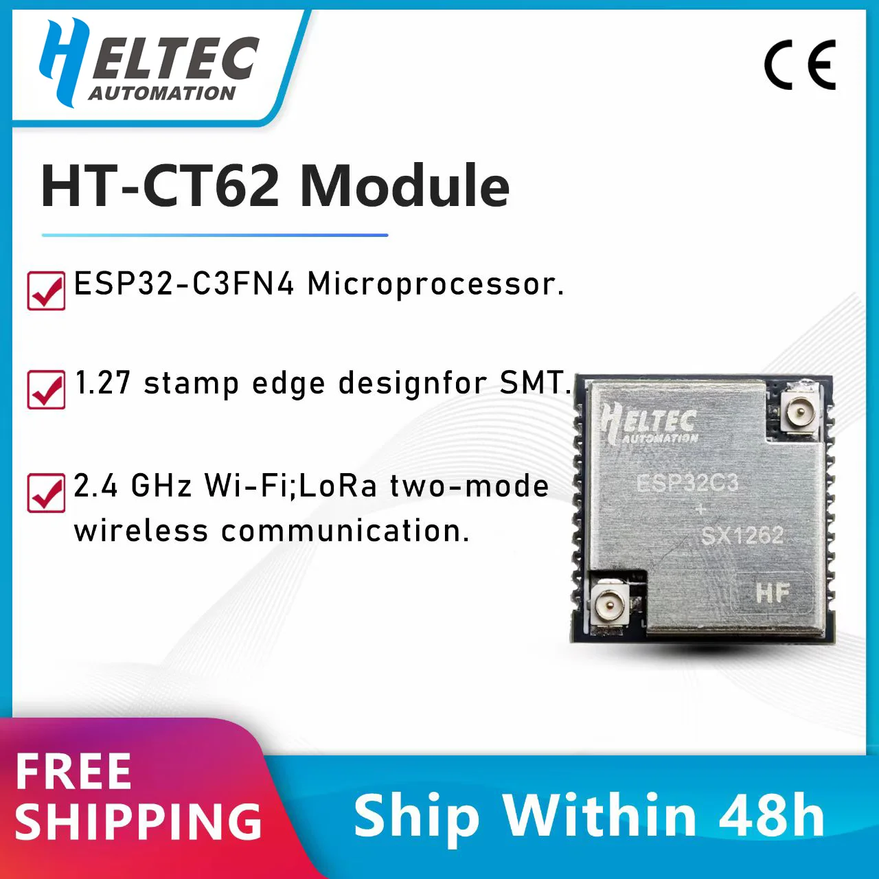 Фото Макетная плата Heltec HT-CT62, модуль LoRa SX1262, LoRaWAN, низкое энергопотребление, 868/915 МГц, поддержка Wi-Fi Bluetooth №1