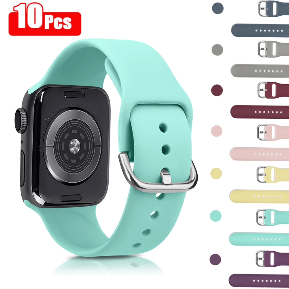 

Ремешок силиконовый для Apple Watch Band 7 6 5 4 3 2 1 38 мм 42 мм 44 мм 41 мм 45 мм, браслет для iWatch 1 2 3 38 мм 42 мм, 10 шт.