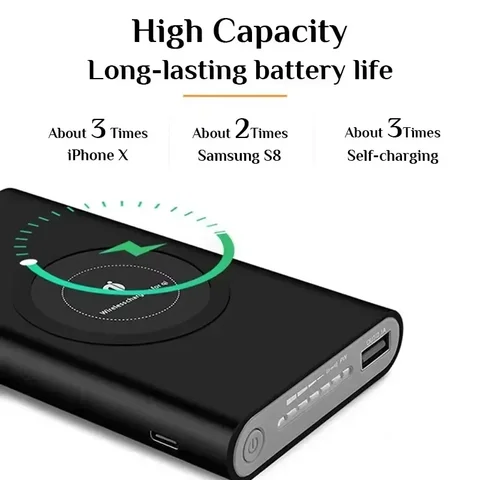 Новый портативный внешний аккумулятор Power Bank емкостью 20000 мАч, беспроводное зарядное устройство Qi PowerBank для iPhone X 8 Plus Samsung S10 S9 S8 Poverbank