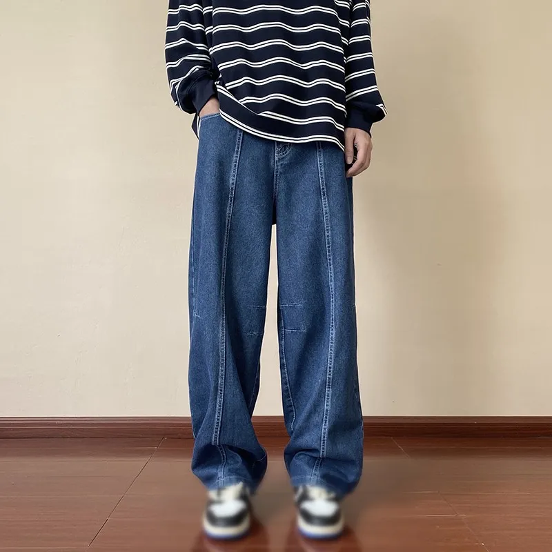 2023 Retro Solid Color Men's Jeans Baggy Straight Leg Denim Pants Hip Hop Fashion Male Trousers