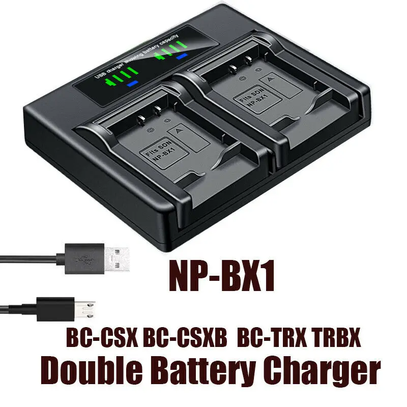 

Dual Battery Charger For Sony NP-BX1 FDR-X1000V X3000 HDR-AS10 AS100V AS15 AS20