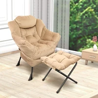 velvet fabric lazy reclining chair removable metal legs a side pocket comfy upholstered single sofa chair with ottoman