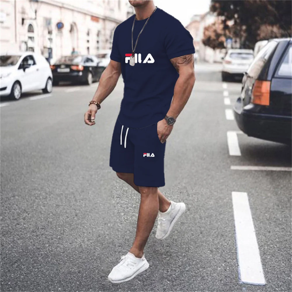 Cotton Summer tshirt set men Short set Men Short Sleeve T-shirt Shorts Tracksuit Jogging suit Cotton 2 pieces set Man Clothing