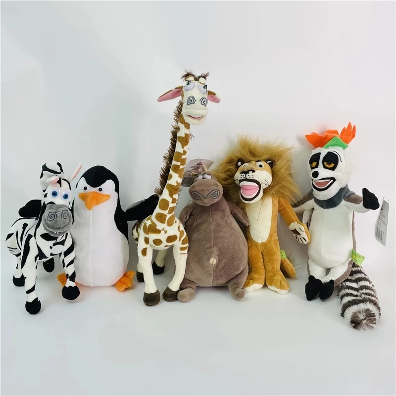 Madagascar Plush Penguin Animals Toys,Lion Alex Zebra Marty Giraffe Melman Hippopotamus Gloria Pelucia Brinquedo Juguete 20-30cm