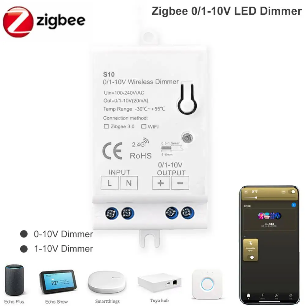 

ZigBee 3.0 LED Light Dimmer Controller AC100-270V 0-10V 1-10VSmart Home APP for Smartthings Tuya Hub Echo Plus Alexa Control