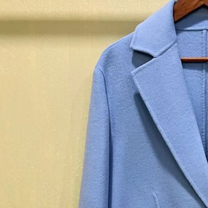 

Women Simple Doble-sided Woolen Coat Lace-up Long Sleeve Female fashion Straight Midi Jackets