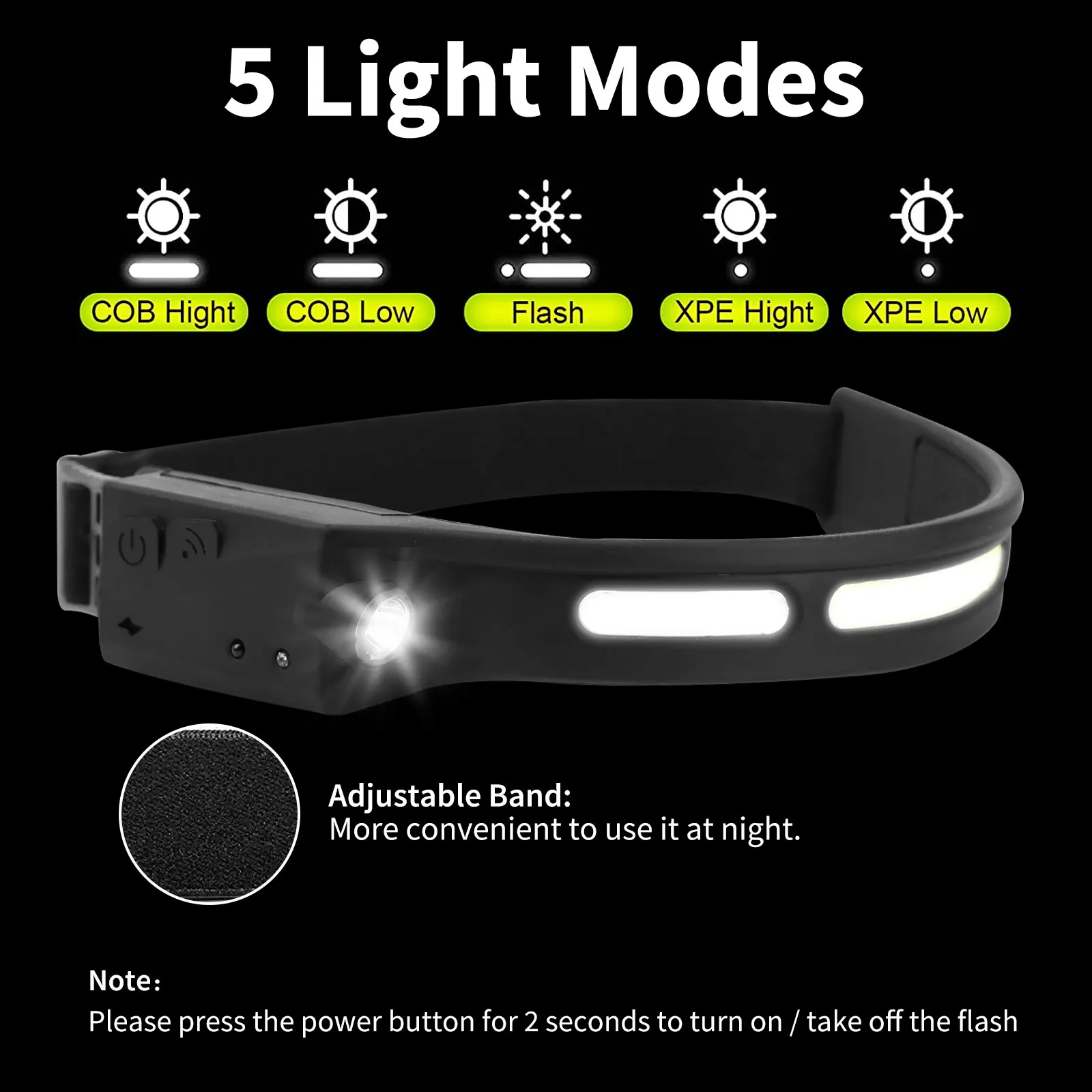 

Sensor COB Headlights Adjustable Light Modes Suitable for Wild Fishing Indoor Work Outdoor Riding Multifunction Emergency Lights