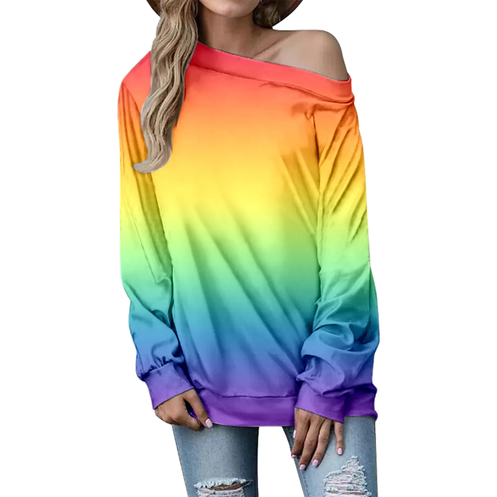 

Женская футболка с круглым вырезом и длинным рукавом, с градиентным принтом