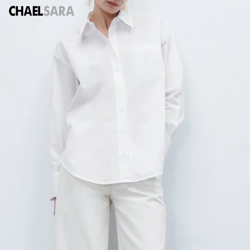 

Женская офисная блузка с длинным рукавом, однобортная рубашка с карманами, лето 2022