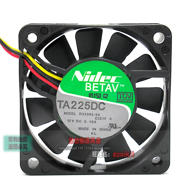 Новый оригинальный трехпроводной тестовый охлаждающий вентилятор TA225DC R33965-58 CIS1F 12 В постоянного тока 0,16 а 6 см 6015