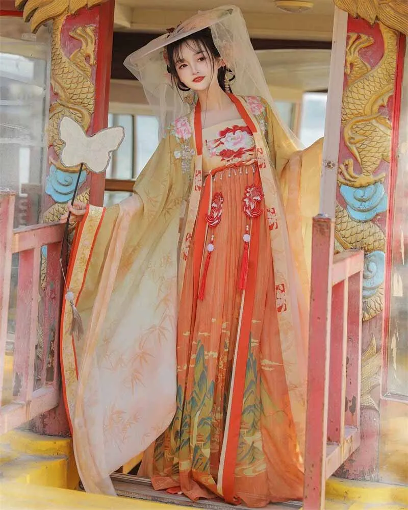 Китайское платье Hanfu женское традиционное винтажное с принтом Женский