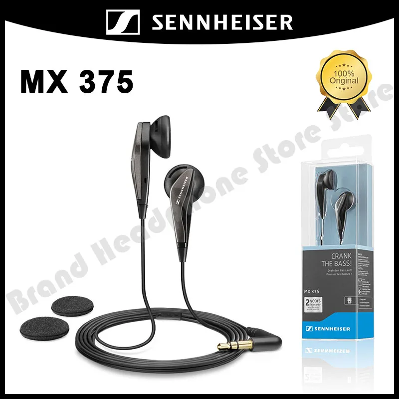 

Original Sennheiser MX 375 3.5mm In-ear Headphones Deep Bass Earphone Dynamic Sound Headset Black For IOS Android phones