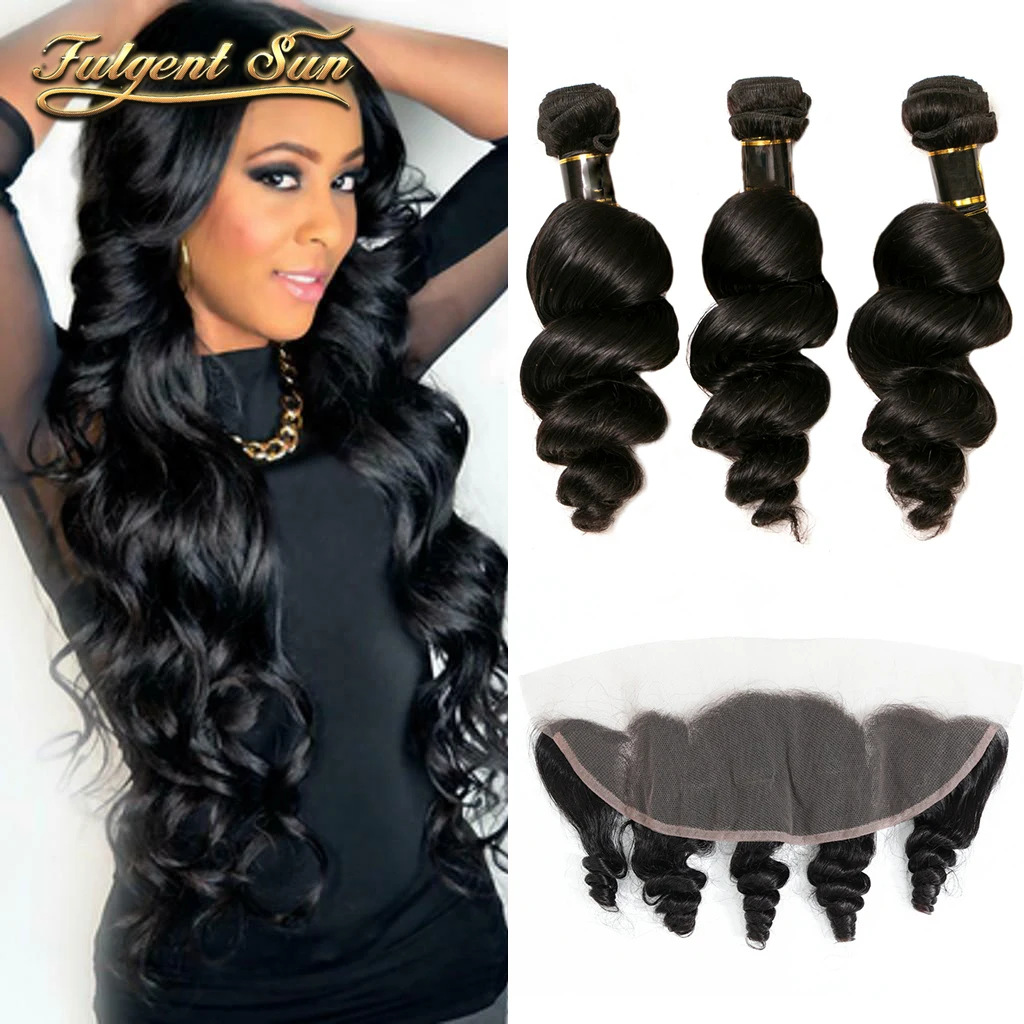 

Peruvian Loose Wave Bundles With Frontal 13x4 Lace Frontal Real Human Hair Bundles With Frontal Natural Hairline With Baby Hair