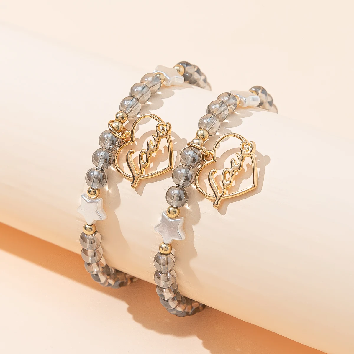 

Gold Tone Hallow Charm Love Alphabet Bracelet Best Friends Jewelry Beads Bracelet
