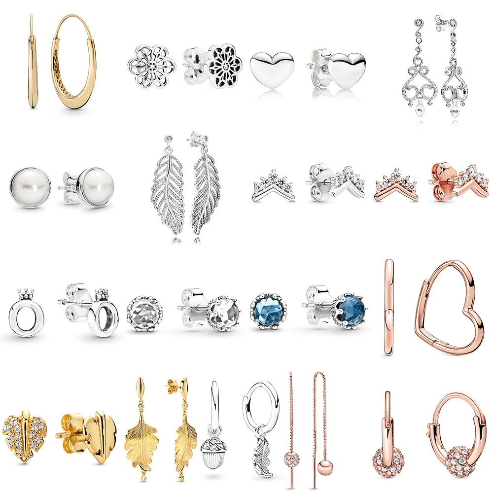 

2019 NEW 100% 925 Sterling Silver Rose Gold Polished Crown O Clear Sparkling Crown Stud Earring Fit DIY Women Original Jewelry