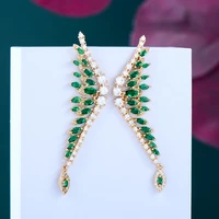 soramoore 2022 luxury 3 colors pendant earrings feather trendy for women wedding crystal zircon cz dubai bridal earring bohemian
