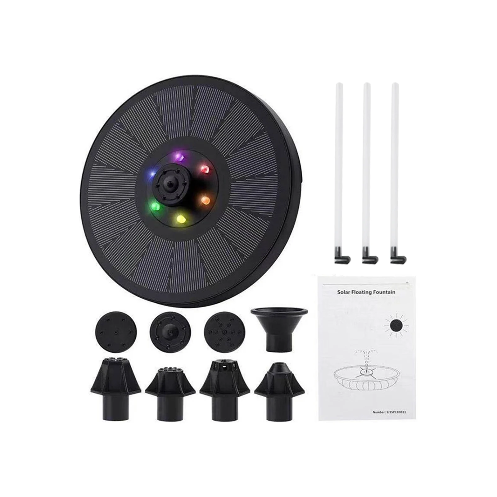 

Pump Home Outdoor Ponds With 6 Color Lights Bird Bath For Garden Anti-Collision Bar Black Round Solar Water Fountain Plastic