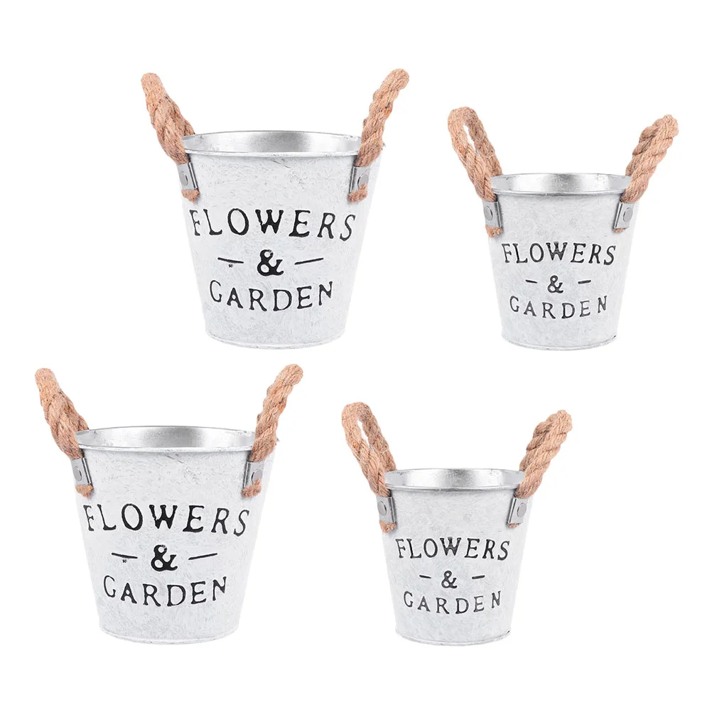 

4Pcs Iron Succulents Planter Decorative Flowerpots Balcony Flower Buckets