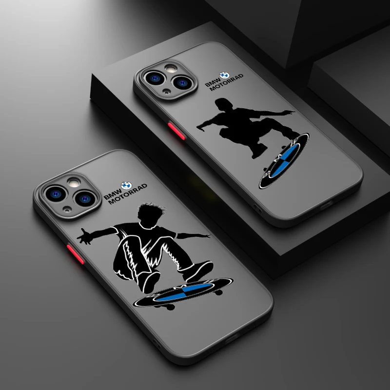 

BMW Skateboard Phone Case For iPhone 14 13 12 mini 11 Pro Max 8 7 Plus XR XS X Frosted Translucent Funda Cover