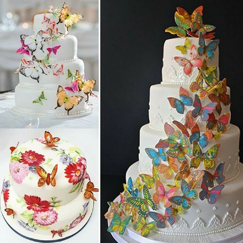 

Mixed Butterfly Rice Paper Cake Paper Cupcake Safe Decoration Wedding Birthday Beautiful Dessert Toppers Classic 35Pcs