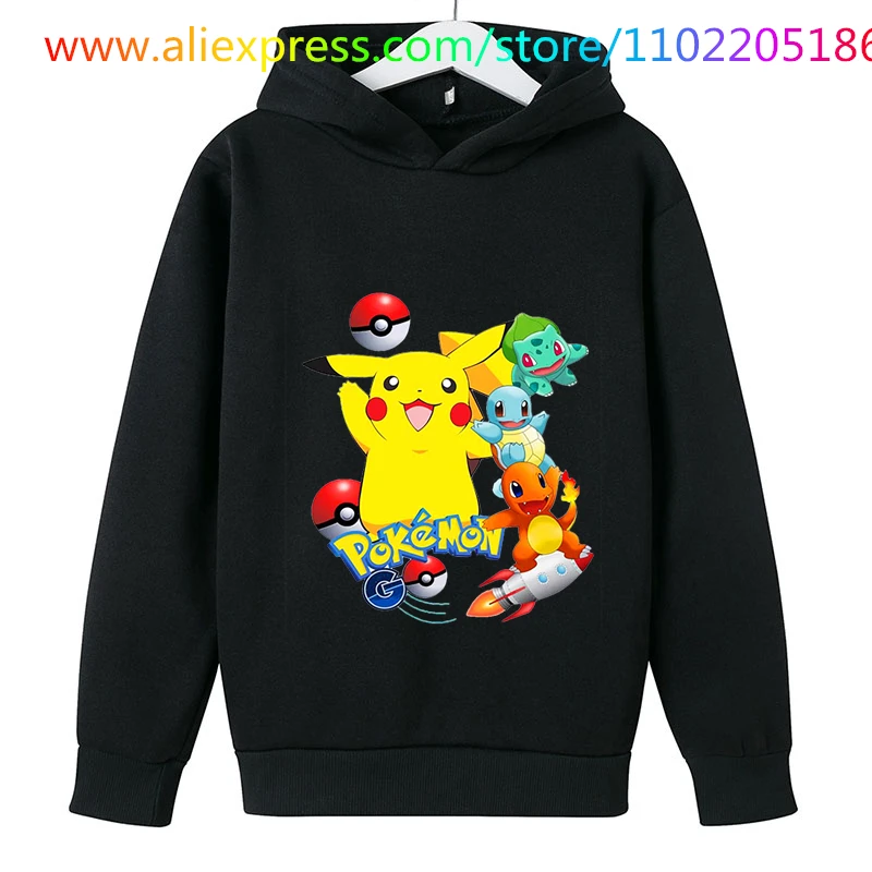 

Модные детские толстовки с капюшоном для мальчиков и девочек в виде покемона на весну и осень, детские толстовки с капюшоном в виде покемона...