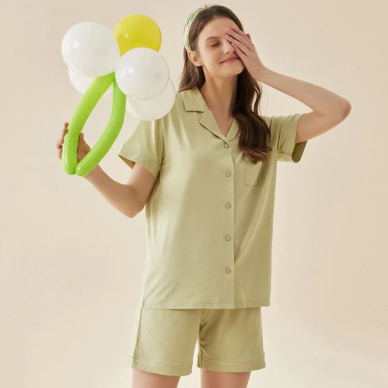 Pajamas for Women's Summer Pure Cotton Short-sleeved Shorts Solid Color Simple Summer Home Service Suit Breathable Loungewear