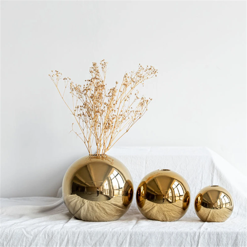 

Sphere Celebration Decoration Gifts Hydroponic Vases Light Luxury Nordic Golden Ceramic Vase Ornament Gift Crafts Flower Pot Art