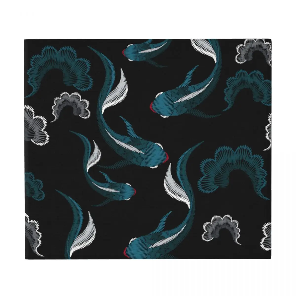 Кухонный коврик для сушки посуды вышитый синий этнический кои Рыбка моющийся