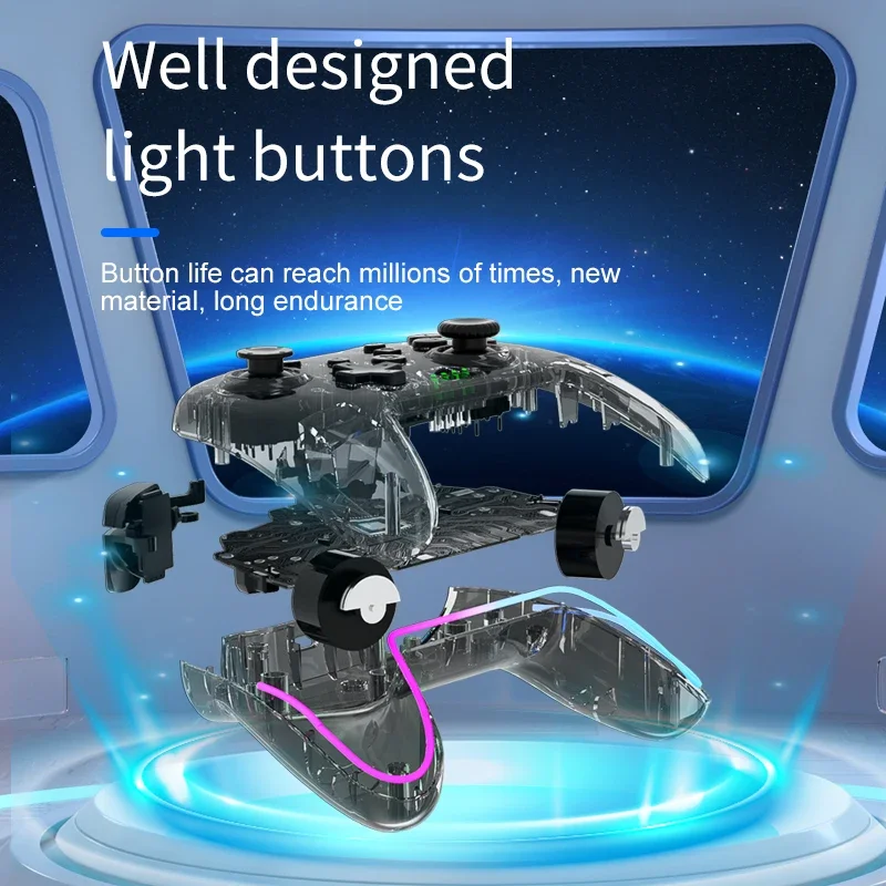 Фото GAMINJA RGB Light Беспроводной геймпад Bluetooth Игровой контроллер для коммутатора/ПК PS3 Двойные джойстики 6-осевой гироскоп Двойная вибрация №5