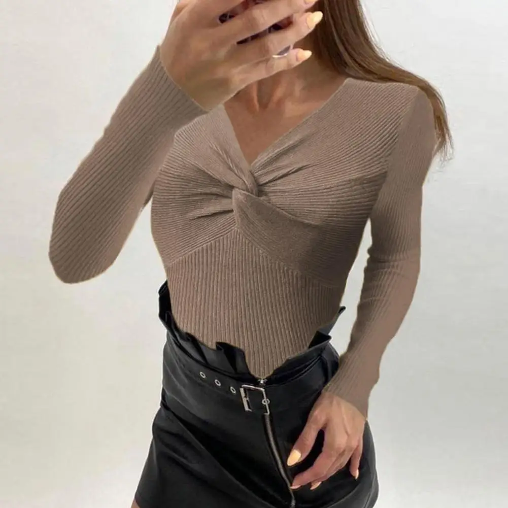 

Charming Solid Basic Knitted Bottoming Tops Undershirt Bottoming Sweater Close-Fitting 3D Cutting